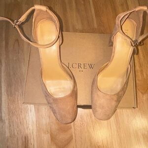 Jcrew Ankle Strap Faux Suede Block Heels